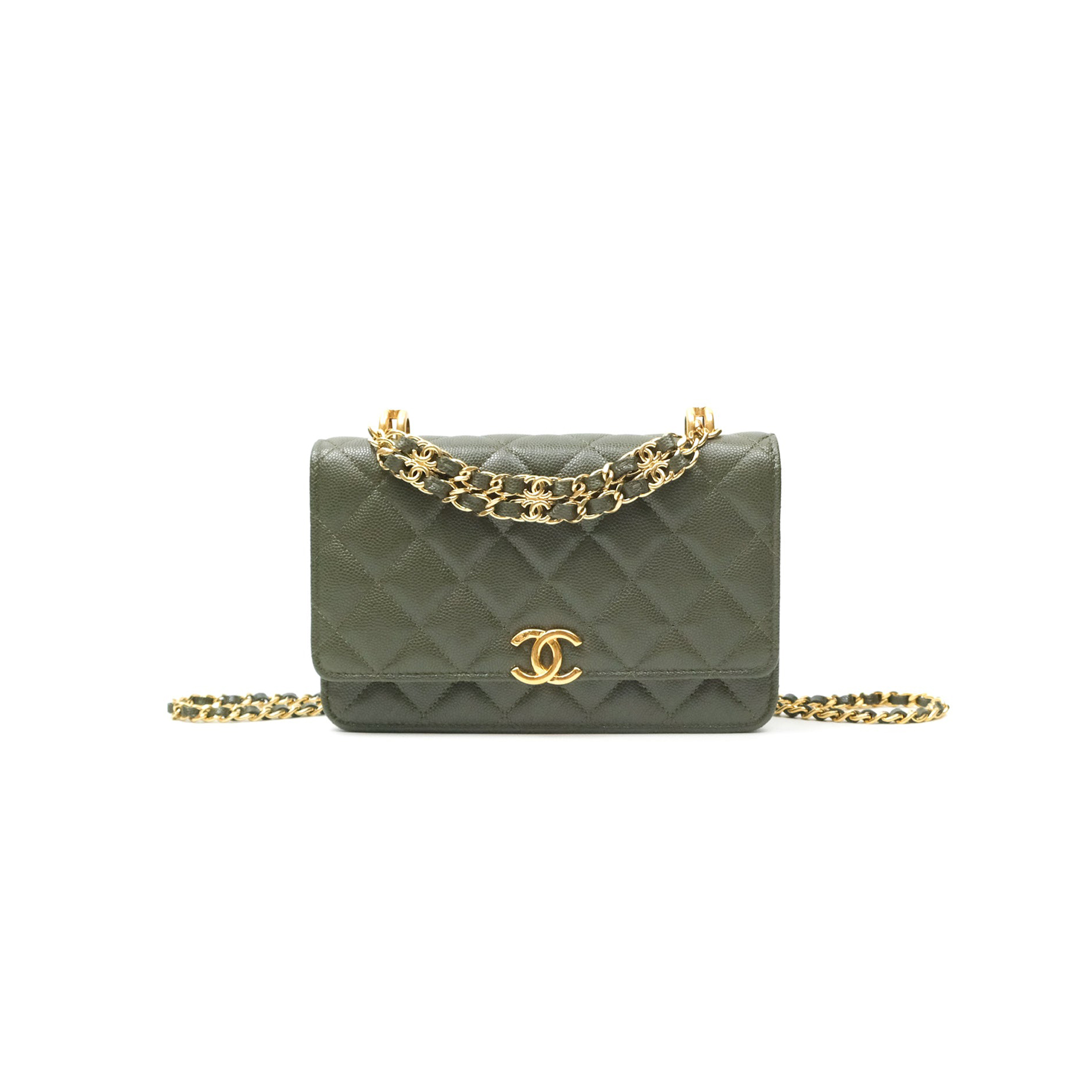 CHANEL MASTER WALLET ON CHAIN WOC DARK OLIVE GREEN CAVIAR GOLD HARDWARE AP3019 (19*12*3.5cm)